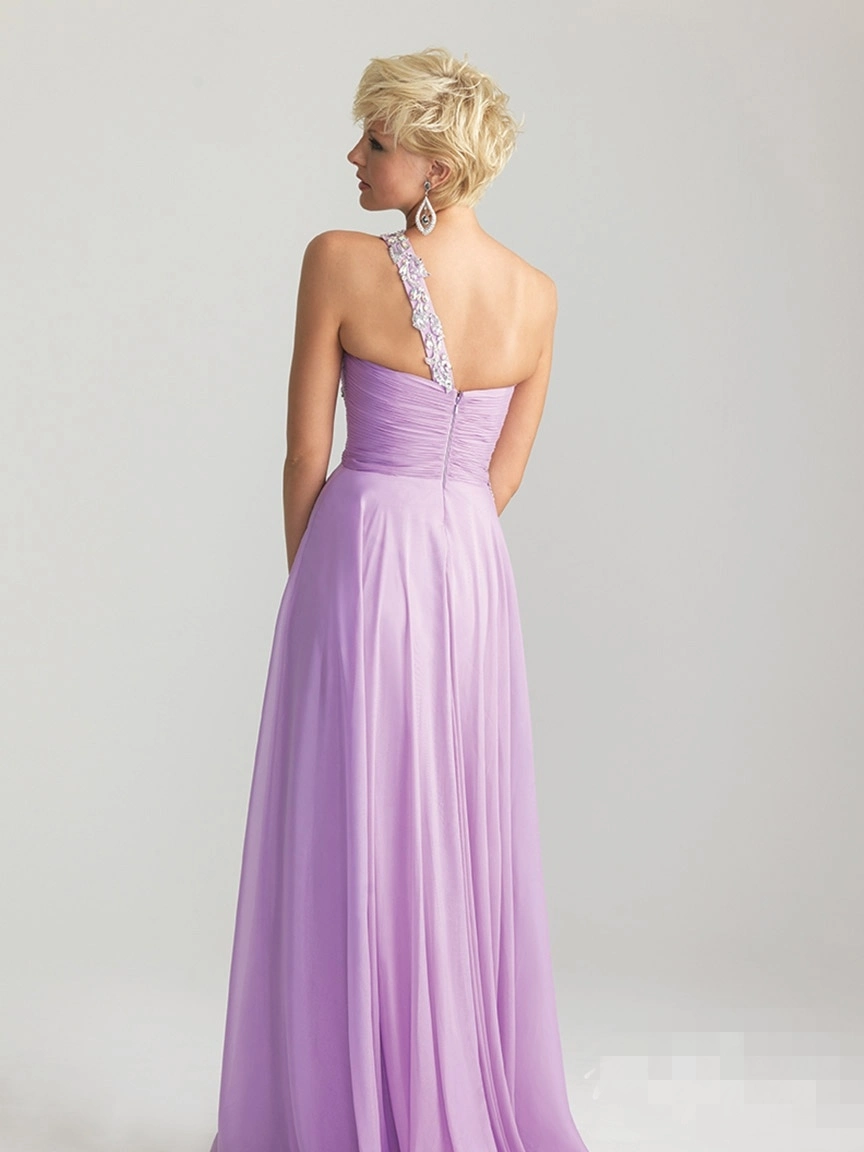 Backless Prom Party Vestidos Crystals Evening Dress One Shoulder Beading Formal Party Gowns Lilac Vestidos Gowns