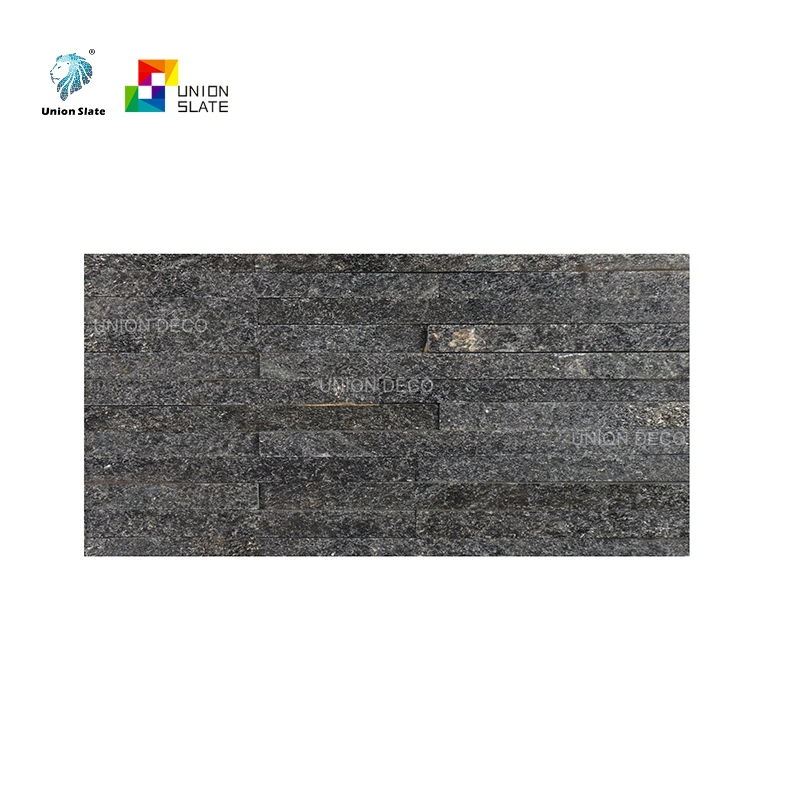 Black Quartz Stone Strips Interior Wall Nature Cladding Design Cheap Black Cultured Stone Venner