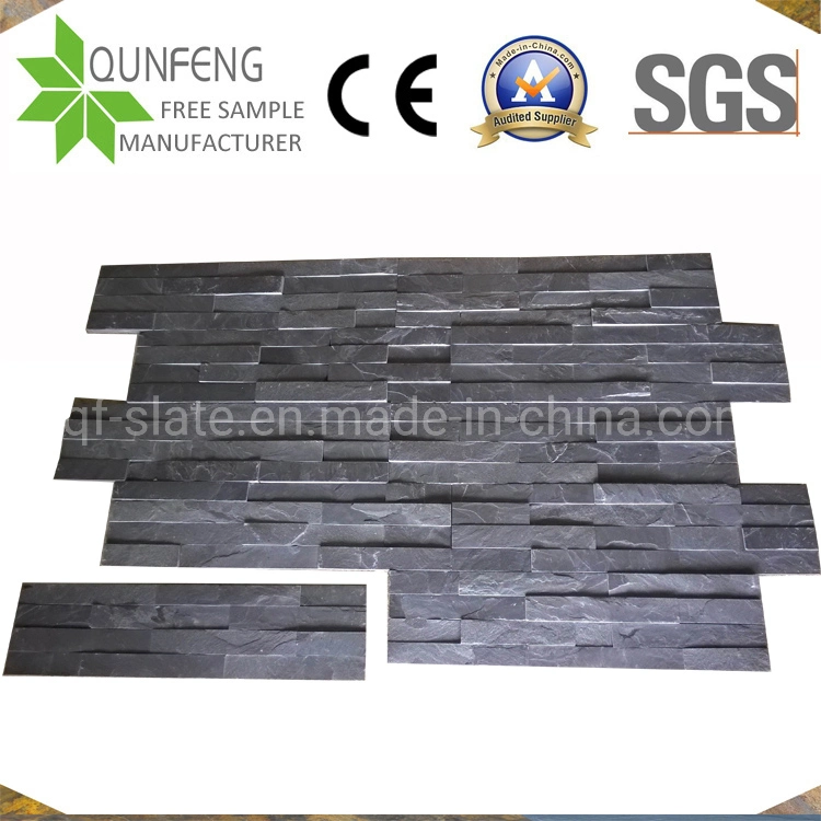 15X60cm China Natural Culture Stone Black Slate Wall Cladding Panel