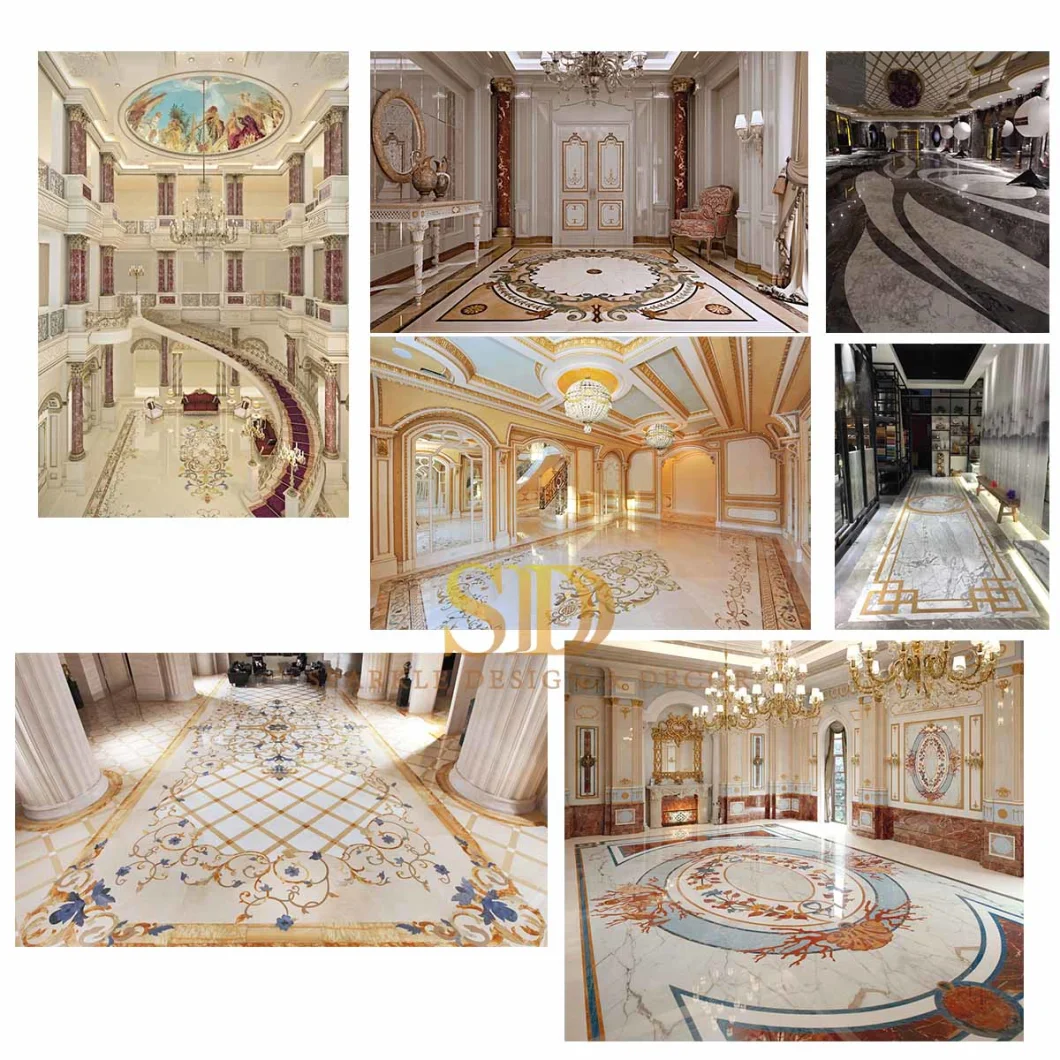 Rectangle Shape Marble Inlay Tiles Marble Inlay Flooring Patterns with Borders for Kitchen Floor Decor