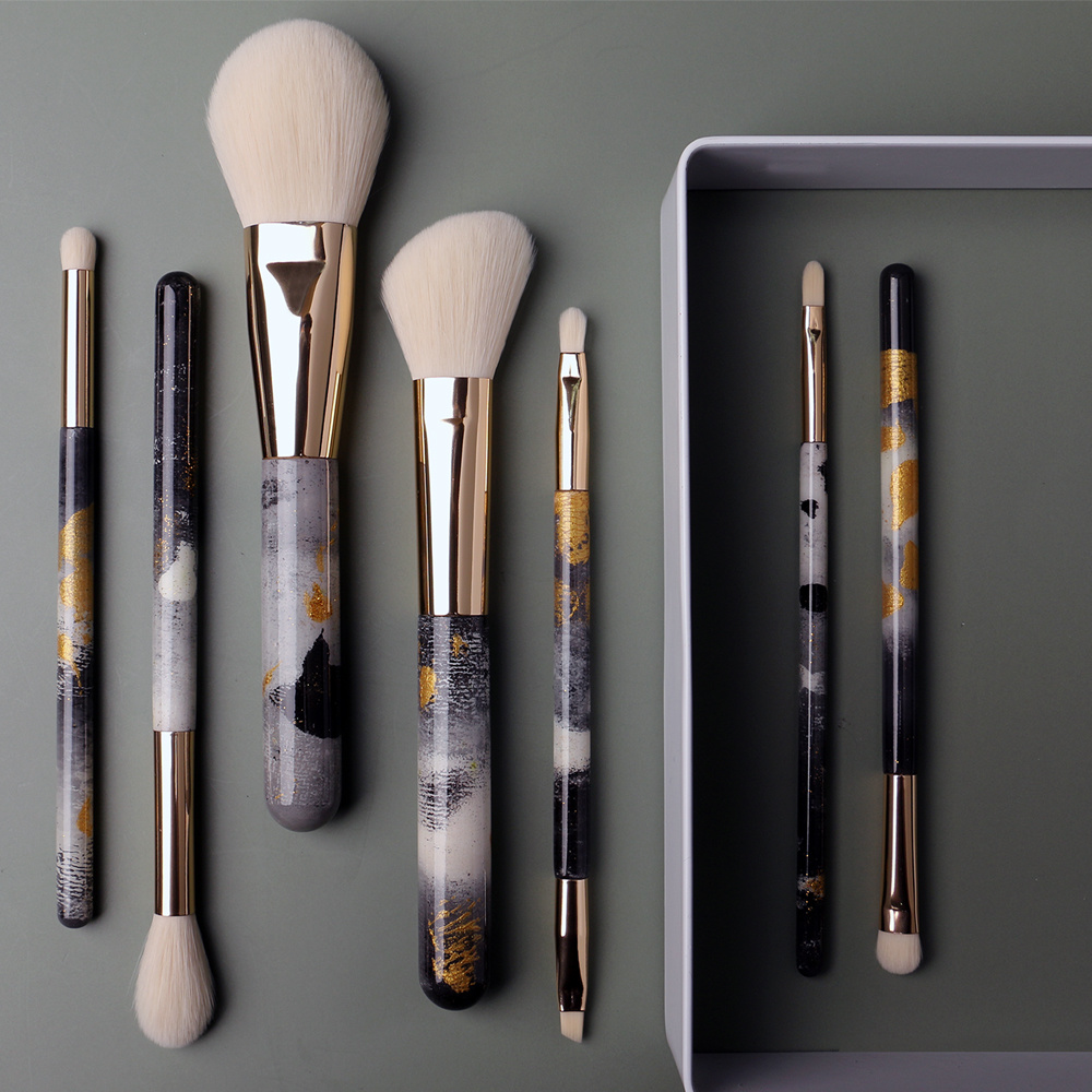 Custom Logo Cosmetics 10PCS/Set White Marble Pattern Soft Powder Eyebrow Eyeliner Makeup Brushes Set Luxury Eye Make up Brushes