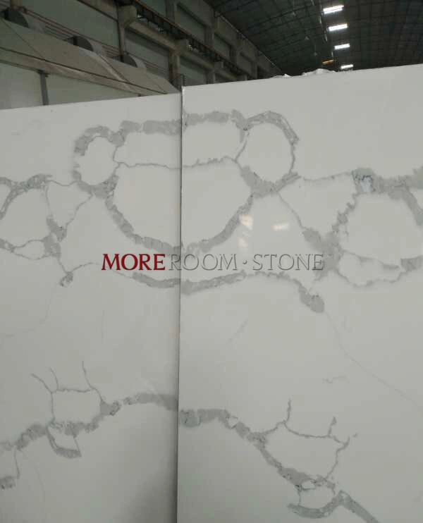 Hot Sale Book Matched Calacatta White Artificial Stone Quartz Stone Kitchen Countertop