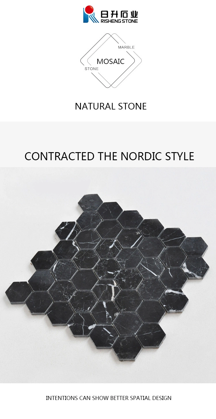 Black Marble Nero Margiua Marble Mosaic Tile Hexagon Mosaic Marble Mosaic 24X24 Tiles