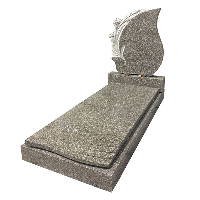 European Style Modern Design Absolute Black Granite Tombstone with Leaf Sculpture