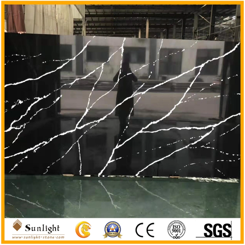 Black Quartzite Quartz with White Vein, Calacatta Black Artificial Quartz Stone