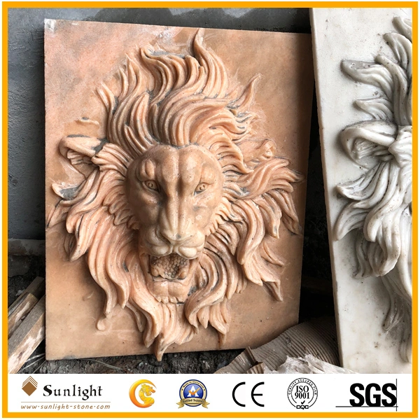 Marble Statue, Stone Animal Carving, Pink Marble Lion Carving with CNC Machine