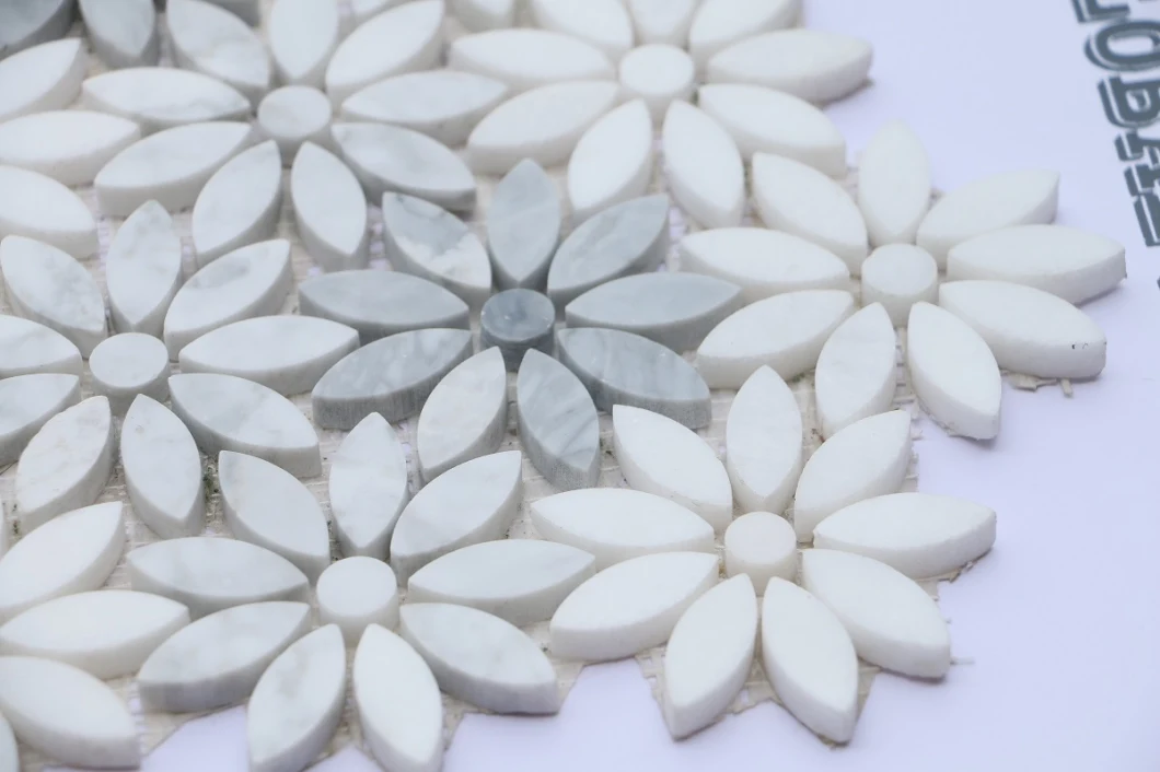 Italy Bianco Carrara White Flower Design Marble Stone Mosaic for Wall Decoration