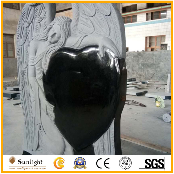 Black White Angel Headstones Granite Marble Angel Heart Black Granite Stone Headstone for Tombstone/Monument/Gravestone