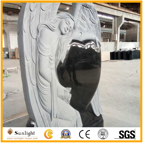 Black White Angel Headstones Granite Marble Angel Heart Black Granite Stone Headstone for Tombstone/Monument/Gravestone