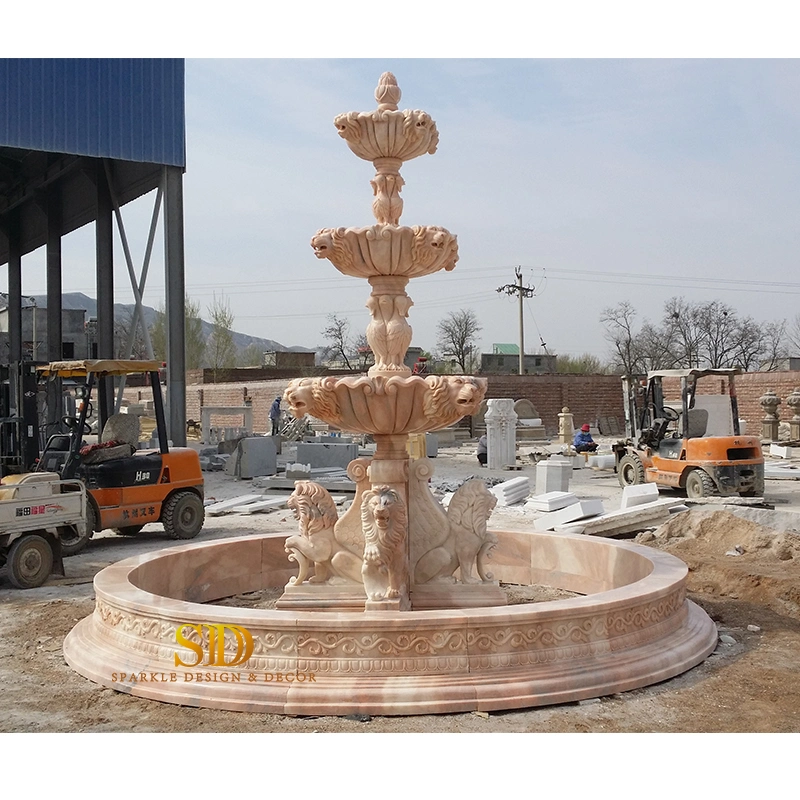 China Factory Middle Size 4 Levels Hand Carved Pink Marble Fountain for Garden