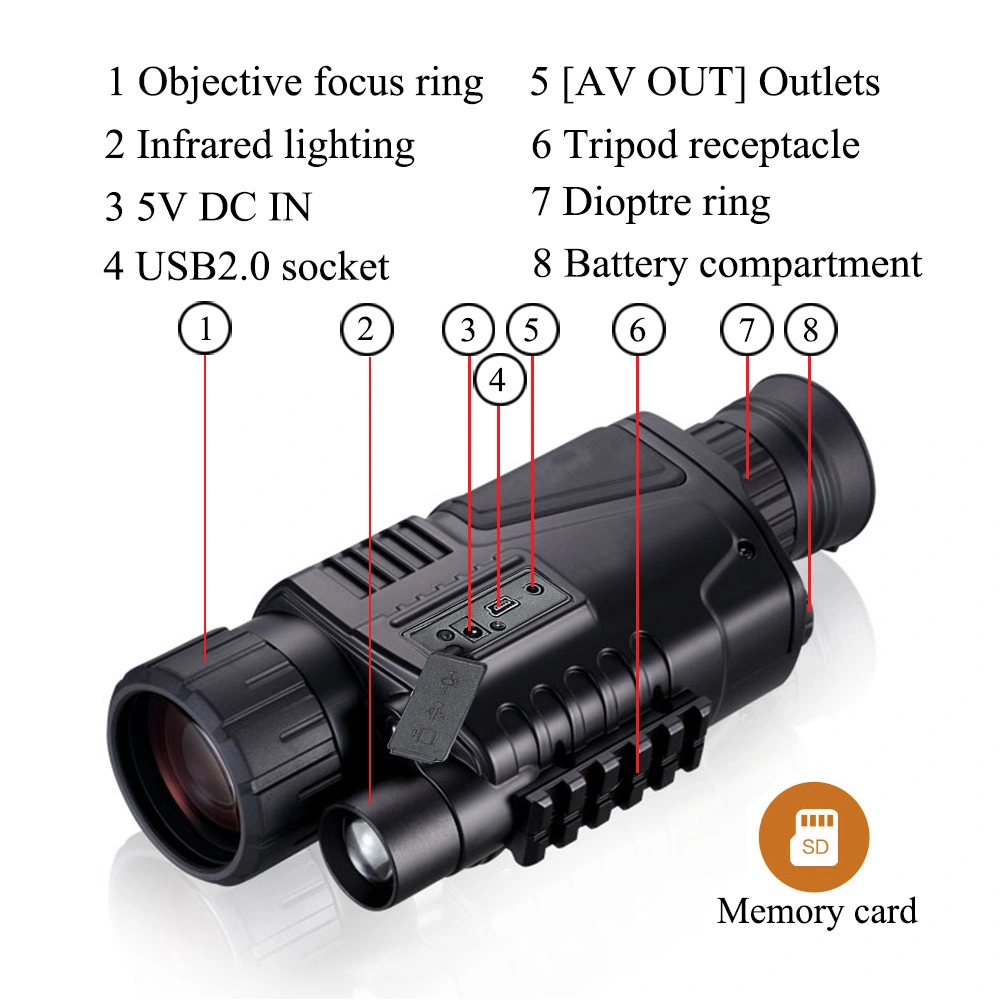 Hot Sell 5X40 Hunting 200m Night Vision Telescope with Digital Video Camera Infrared Function for Tactical Optics Monocular Device