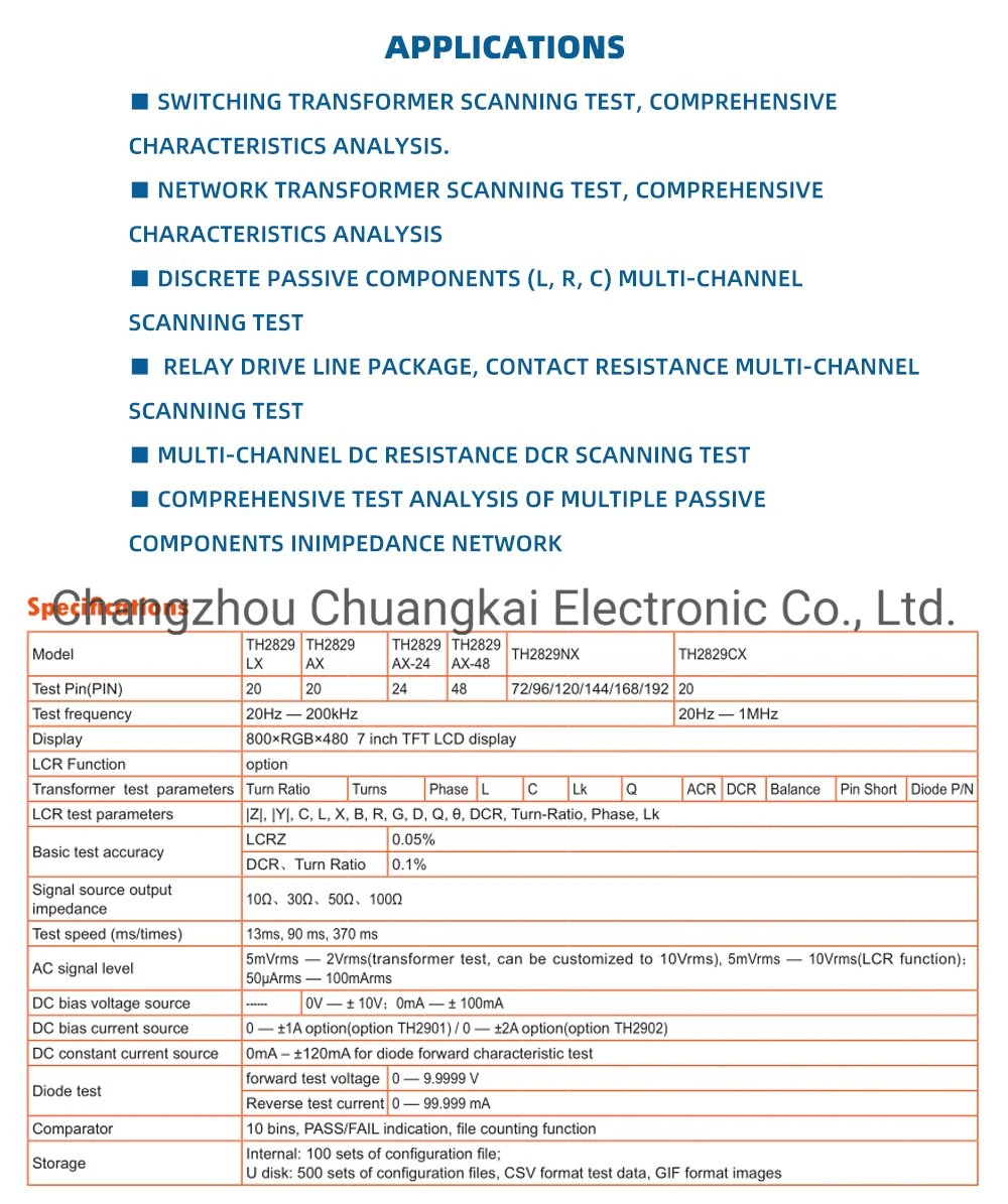 Th2829nx Automatic Transformer Test System 20Hz-200kHz Without Scanning Box with 96pin