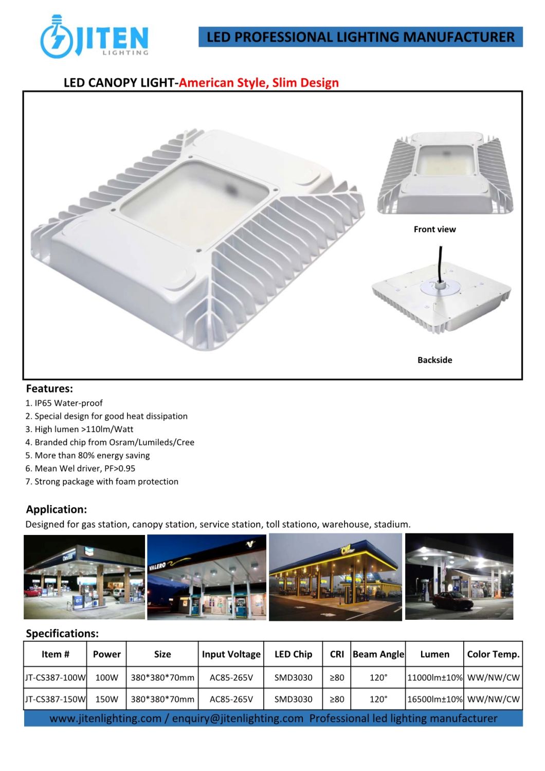 100W 150W Aluminum Outdoor Lighting Surface Mount Ceiling Light LED Canopy Gas Station Light with IP65 Waterproof for Petrol Station, Service Station