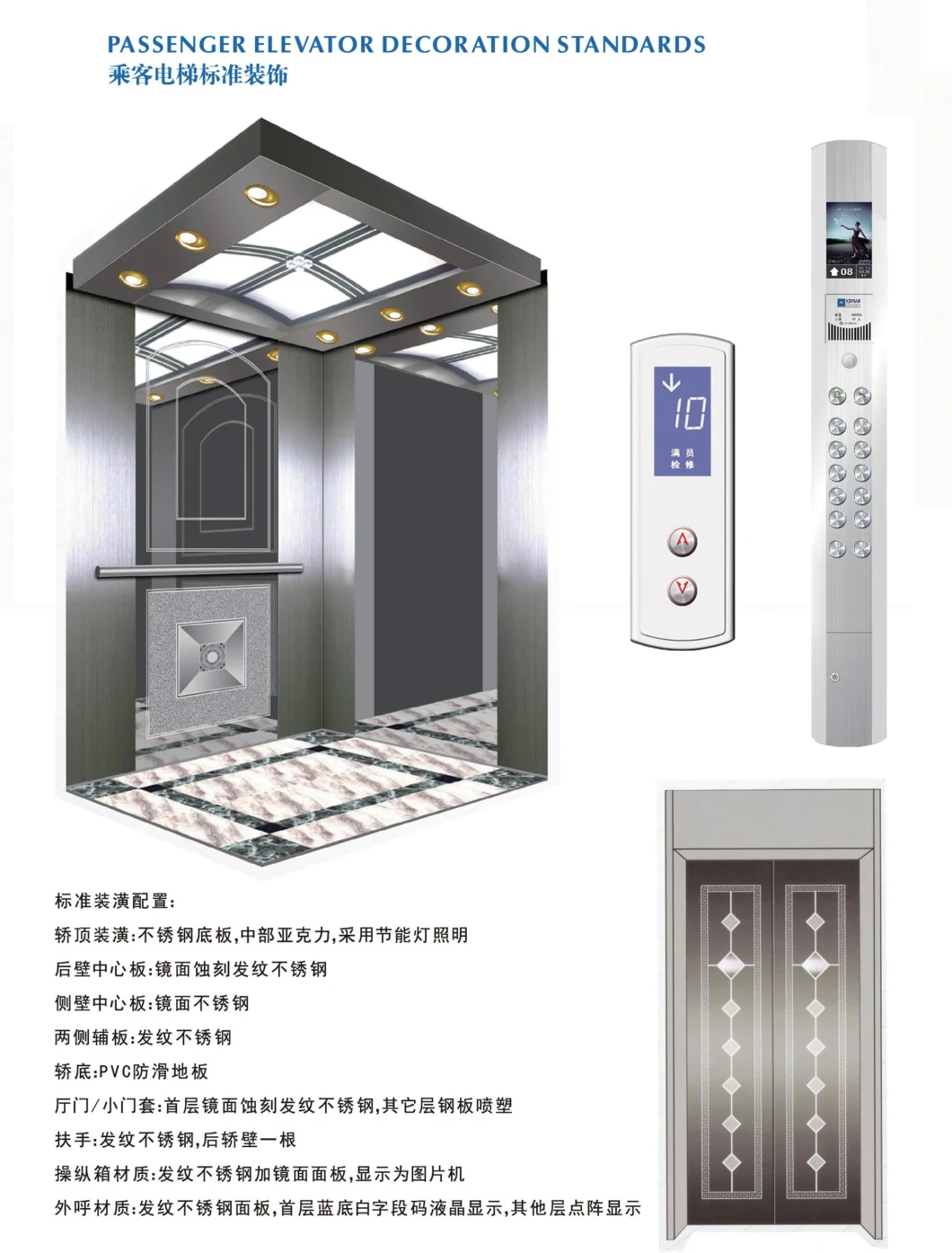 Vvvf Control Observation Panoramic Passenger Elevator Home Elevator Machine Room and Machine Roomless