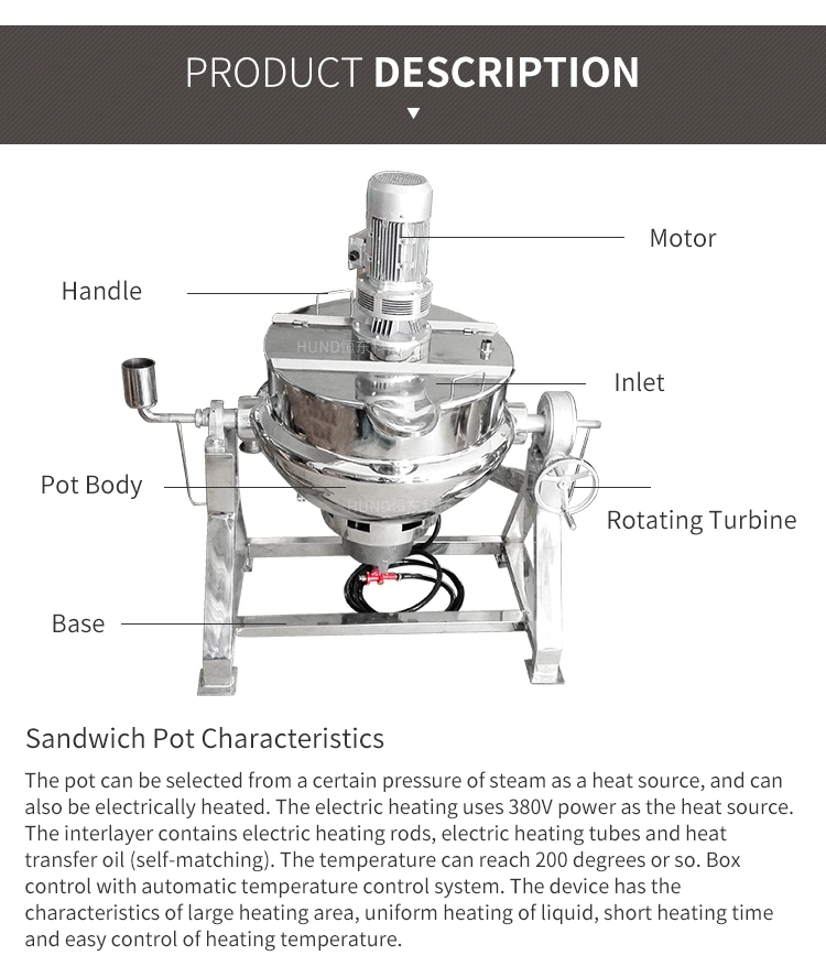 Tilting LPG Gas Heating Jacketed Kettle for Tomato Sauce Ketchup Cooking Mixer