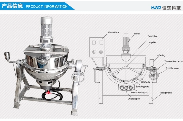 Tiltable Food Processing Machine Gas/Electric/Steam Heating Sandwich Boiler Pot for Chutney