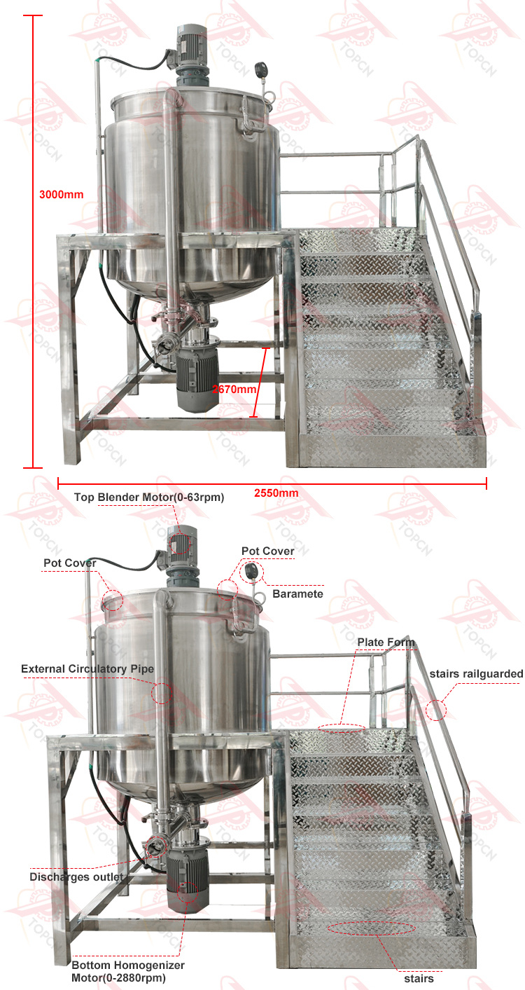 High Speed Stainless Steel Vacuum Homogenizer Mixer Plastic Mixing Machine Tank