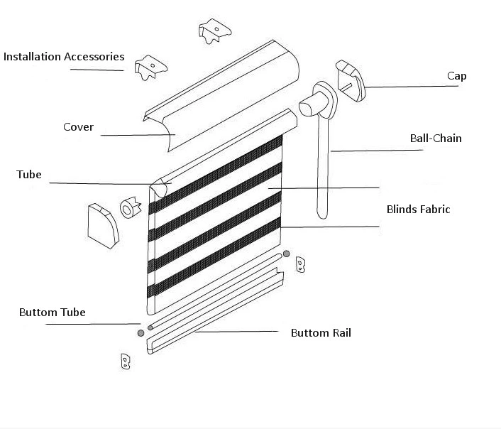 Double Layer Day and Night Indoor Shade Window Manual Zebra Blinds Shade Dual Roller Blinds