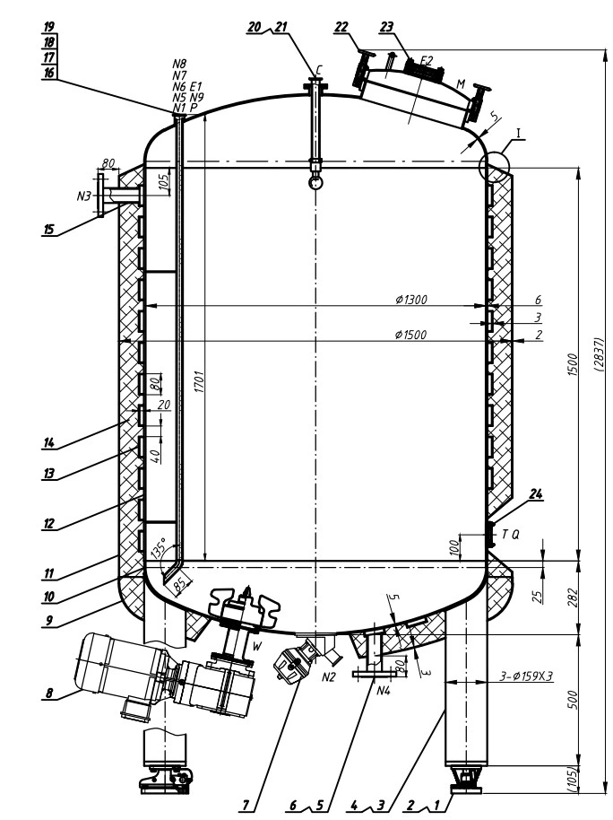 SUS316L Stainless Steel Liquid Batching Process Tank Agitator Mixing Tank