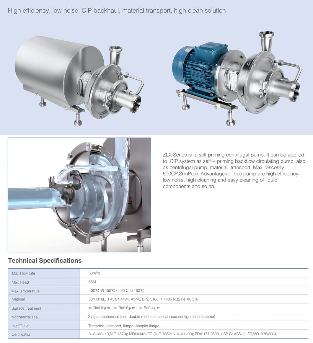 Hygienic Stainless Steel 316L Self-Priming Centrifugal Pump with ABB Motor