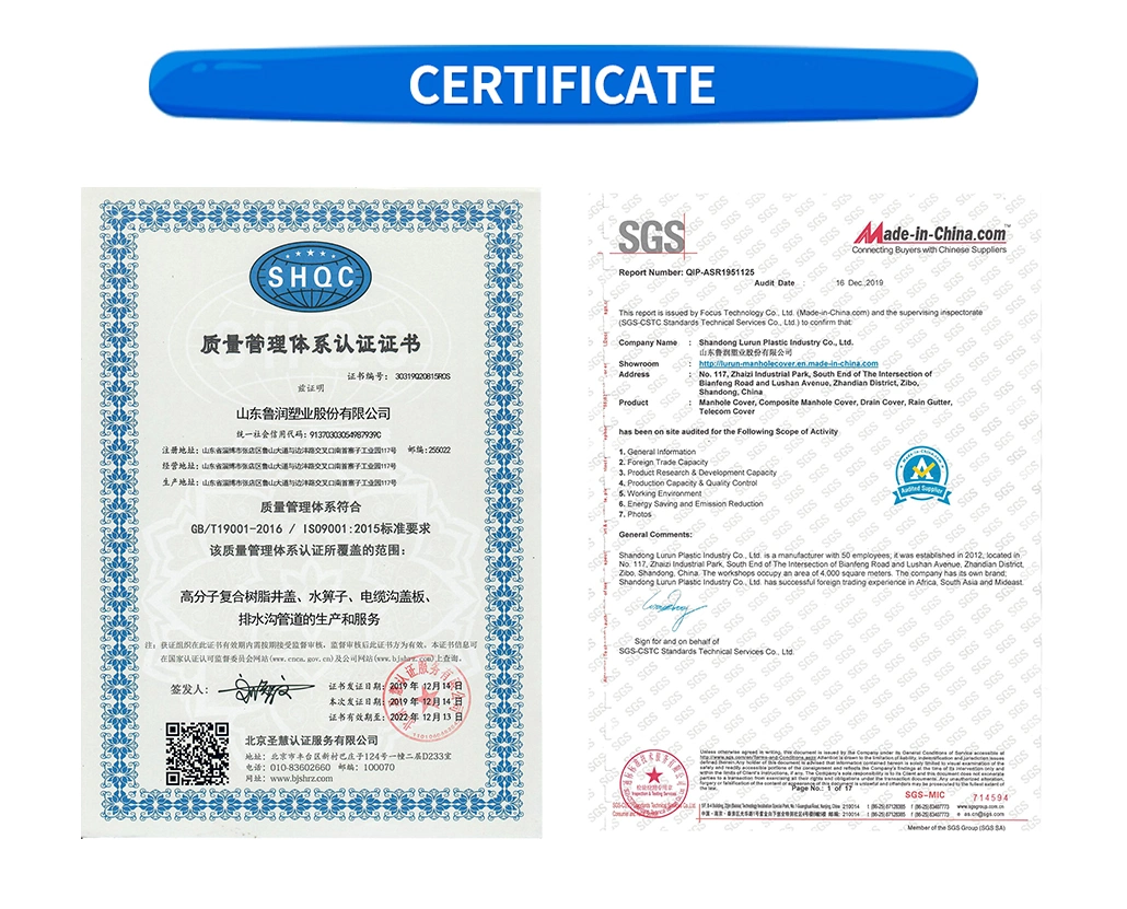 En124 Yuefeng Composite Resin BMC/SMC/FRP Square and Round Manhole Cover From China