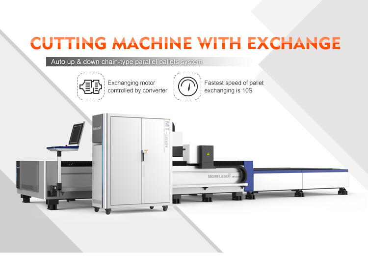 3kw Ipg Fiber Laser Cutting Machine with Exchange Table for Steel Plate From Morn Laser