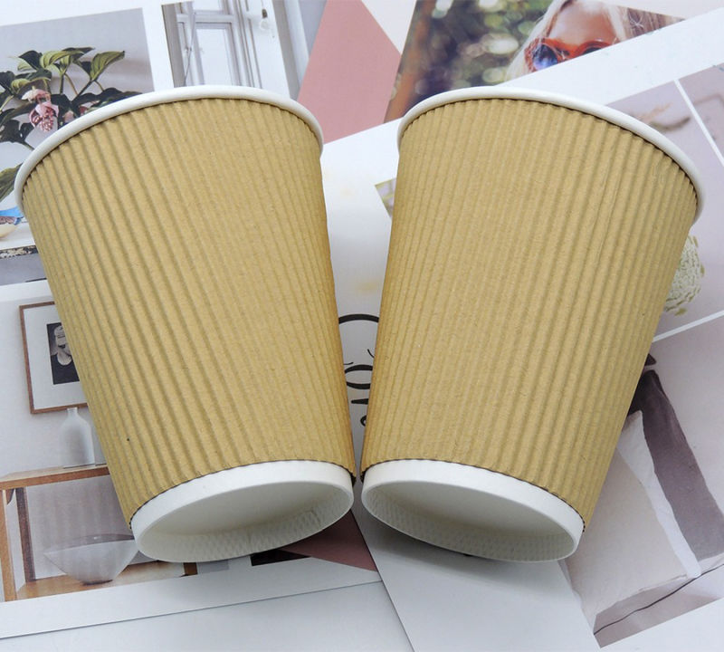 Hot Resisitance Wholesale Yellow and Brown Ripple Paper Cups