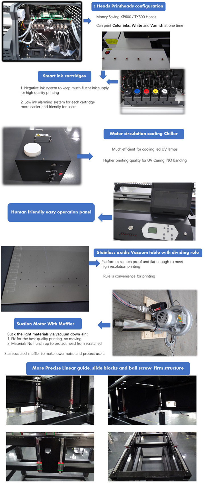 XP600 Heads Multifunctional Large Format Flatbed UV6090 Printer with White and Varnish