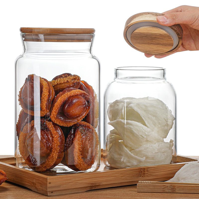 Hot Selling Large Size Clear Glass Food Storage Jar and Bottle with Bamboo Lid