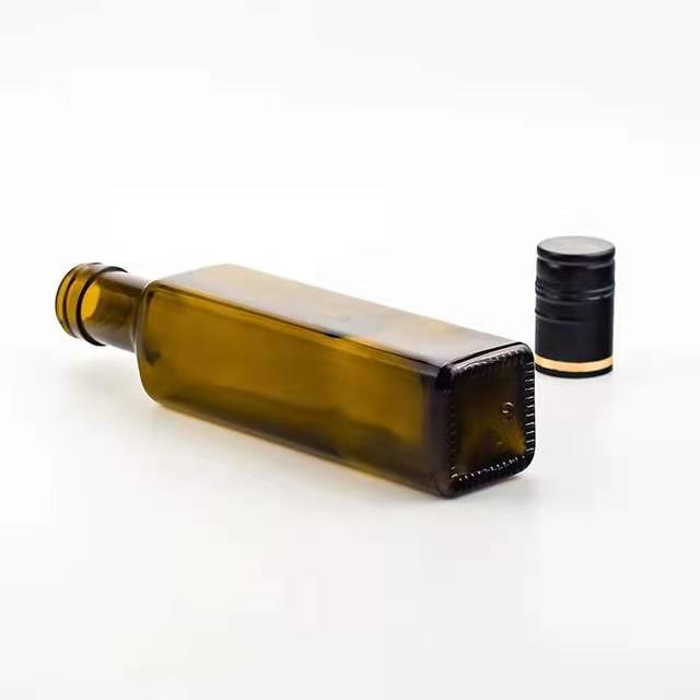 250ml Amber Square Glass Olive Oil / Vinegar Bottle with Metal Screw Lid