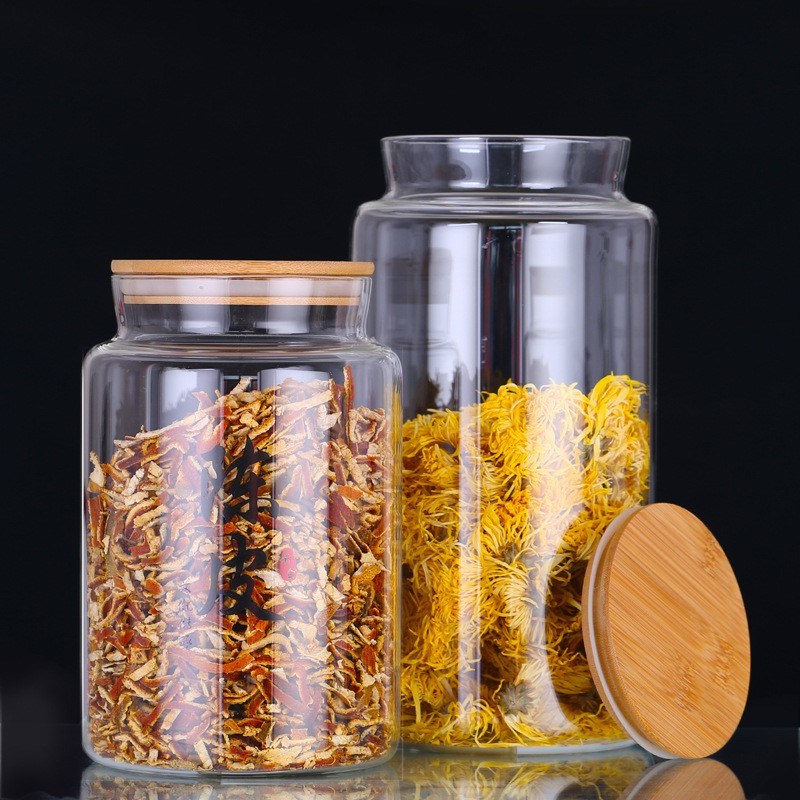 Hot Selling Large Size Clear Glass Food Storage Jar and Bottle with Bamboo Lid