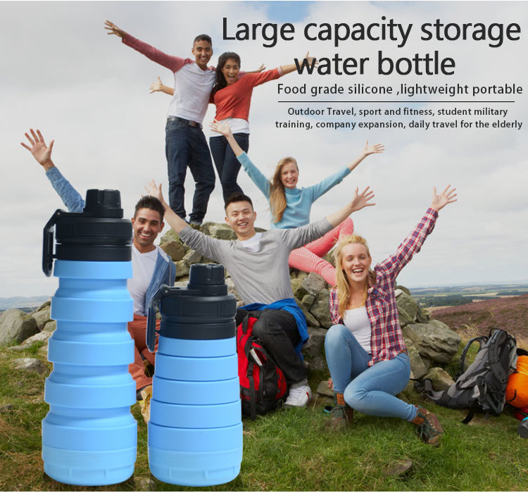 Safe Soft Silicone Collapsible Water Storage Carrier Container Bottles for Outdoor Camping Hiking Climbing