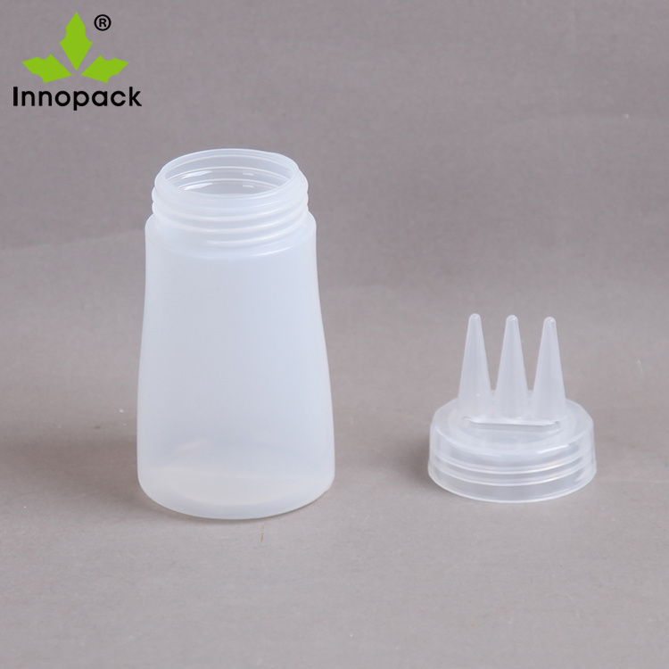 Innopack 180ml/300ml/380ml Food Grade Three Holes Salad Bottle Silicone Condiment Squeeze Bottles Mustard, Ketchup