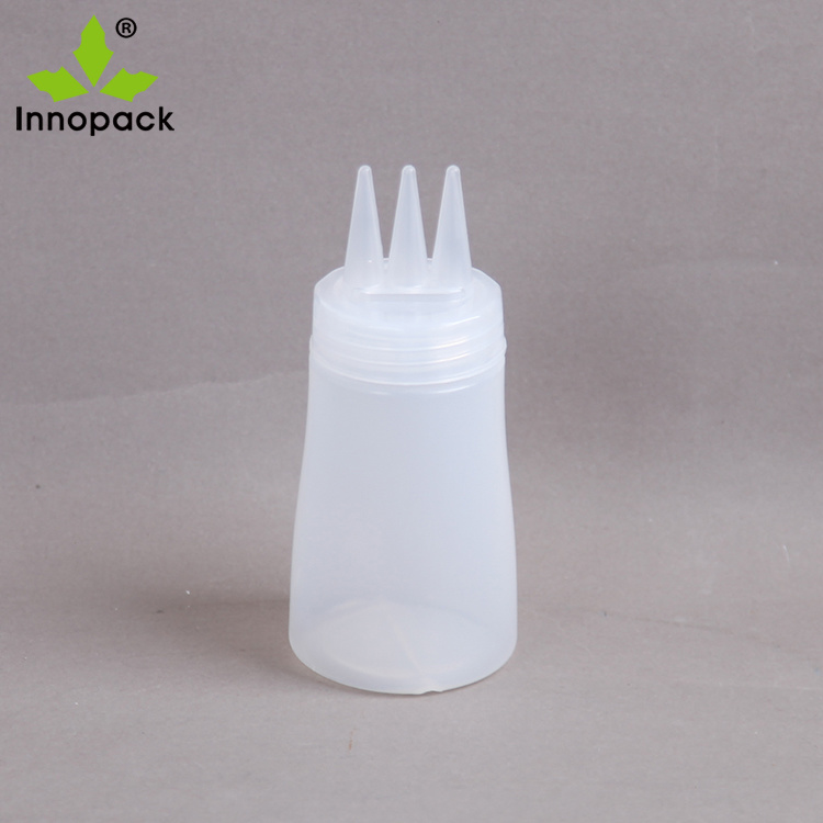 Innopack 180ml/300ml/380ml Food Grade Three Holes Salad Bottle Silicone Condiment Squeeze Bottles Mustard, Ketchup