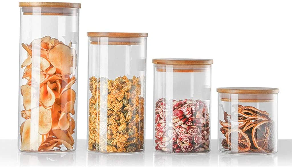 High Borosilicate Glass Seasoning Bottle Kitchen Glass Oil Storage Bottle Glass Jar with Wooden Lid