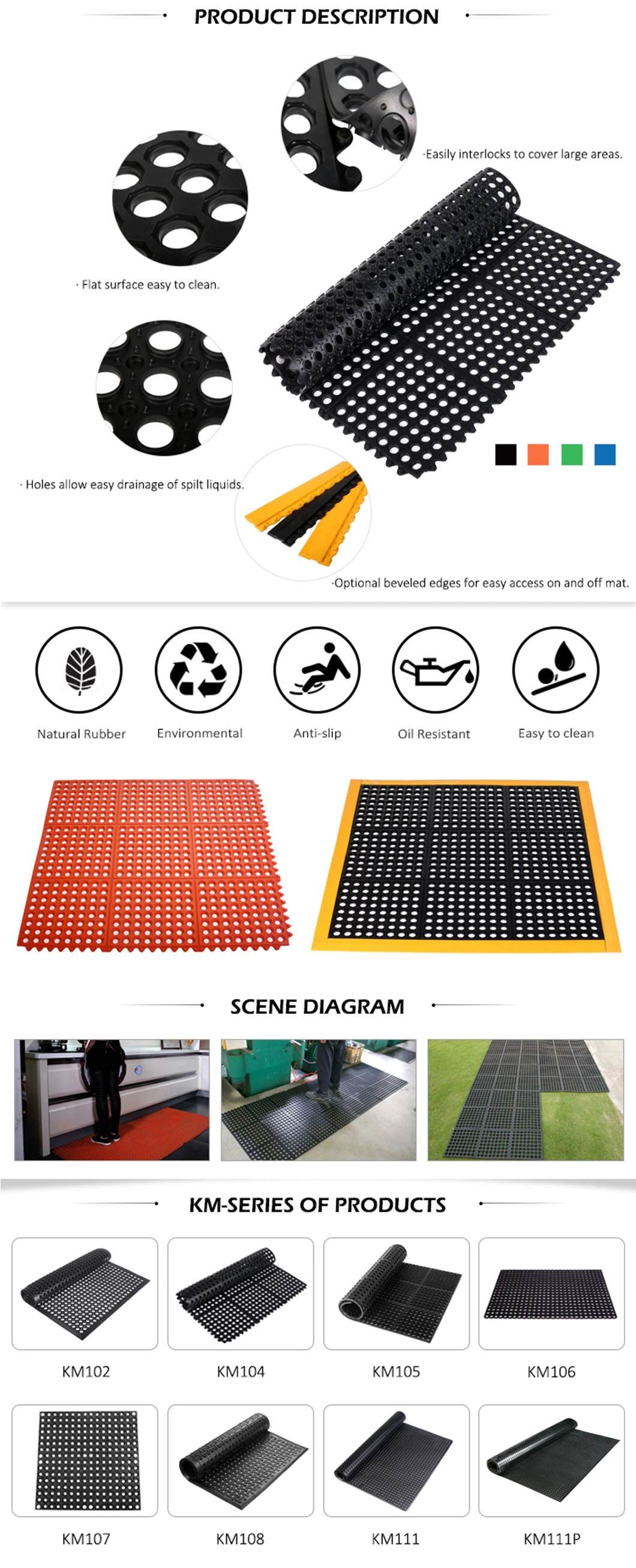 Factory Custom Kitchen Oil Resistant Mat Kitchen Rubber Flooring 3'*3'