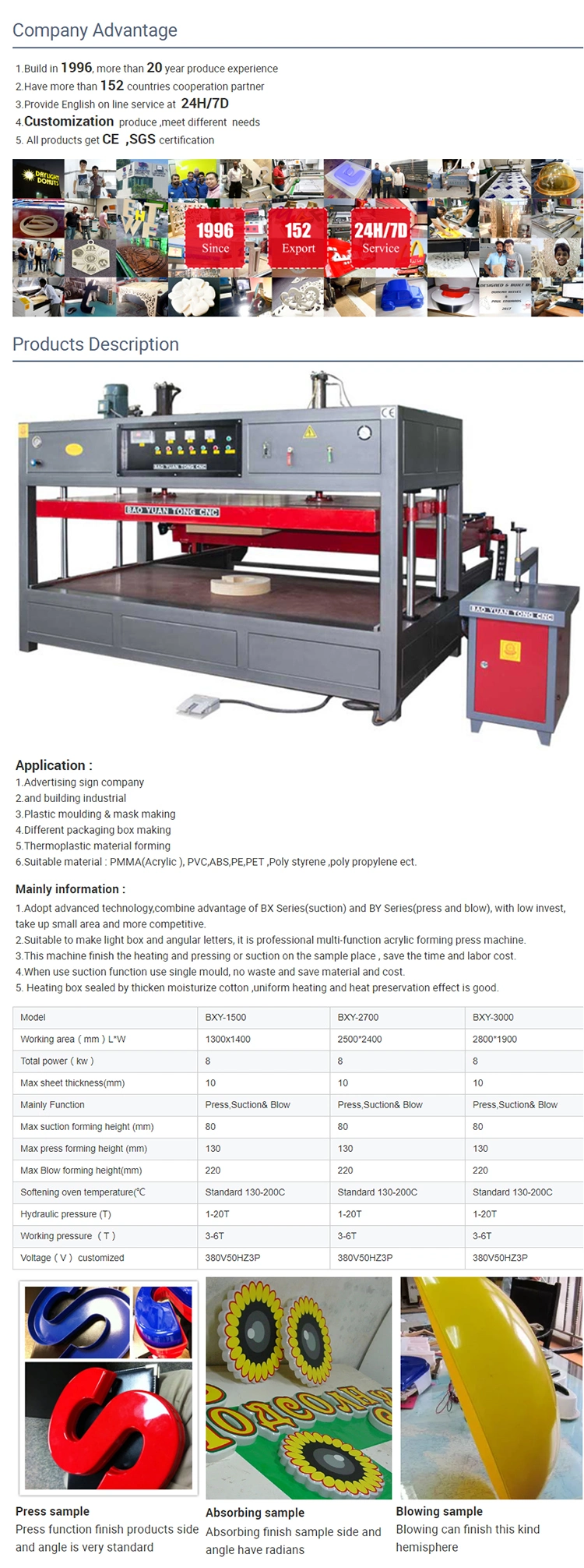 Byt Multi Function Plastic Acrylic ABS PC PS Vacuum Forming Machine Thermoforming Machine