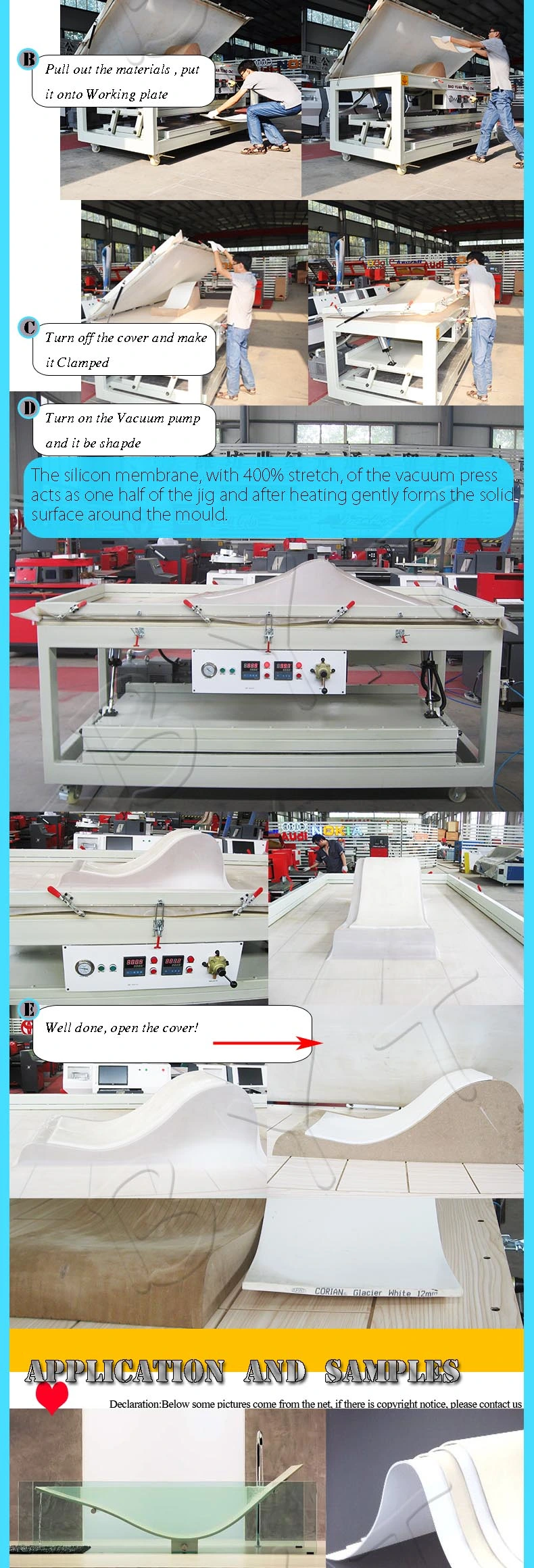 PVC/PP/PE /Acrylic/Plastic Vacuum Thermo Former/Membrane Vacuum Forming Machine for Corian