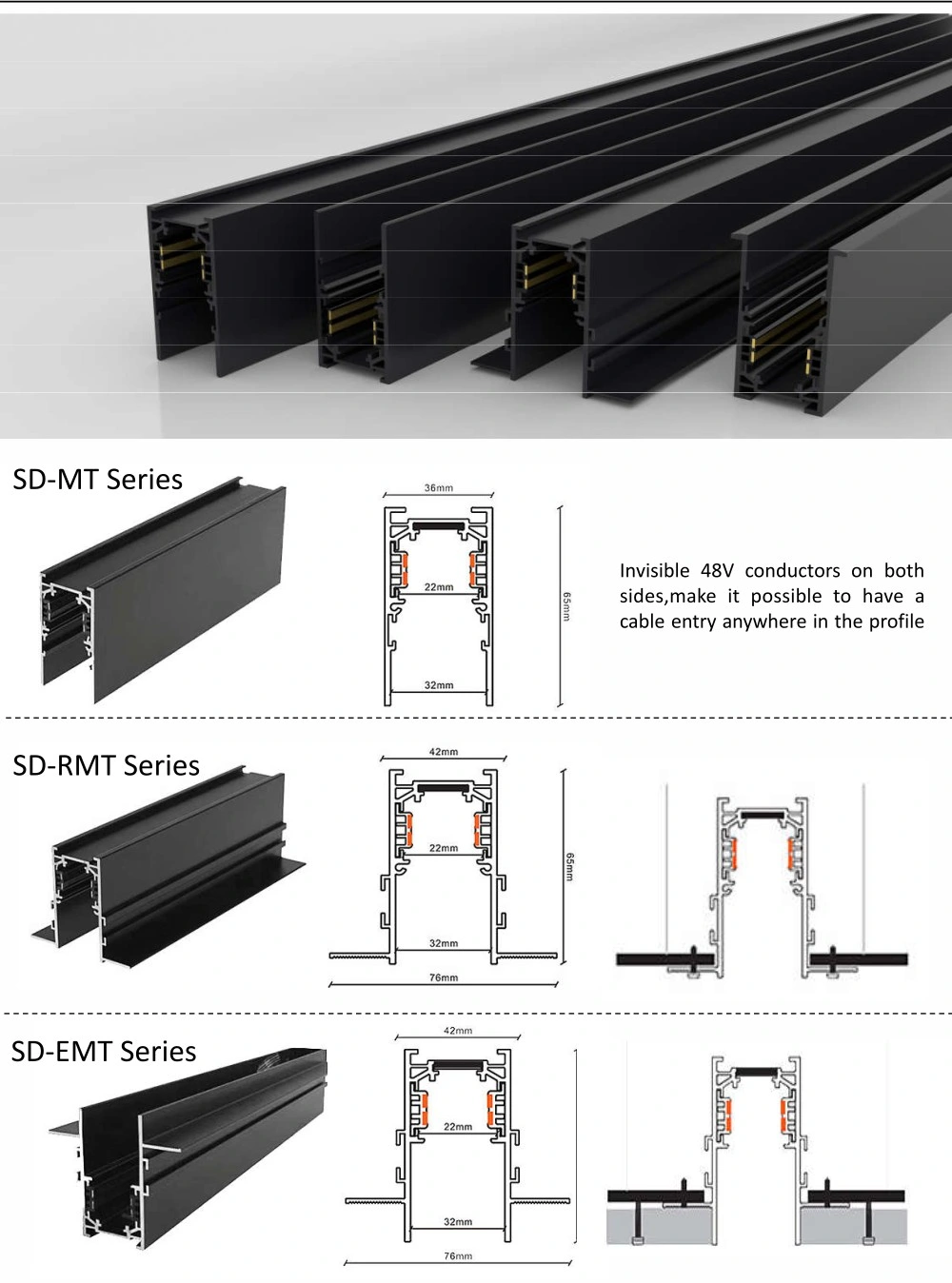 DC48V Magnetic Track Rail Magnet LED Linear Light Magnetic Track Lighting System