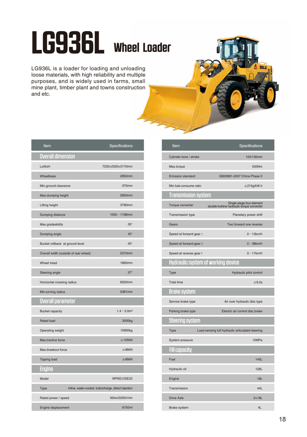 LG936L Wheel Loader with Oil Bath Air Filter Rock Bucket