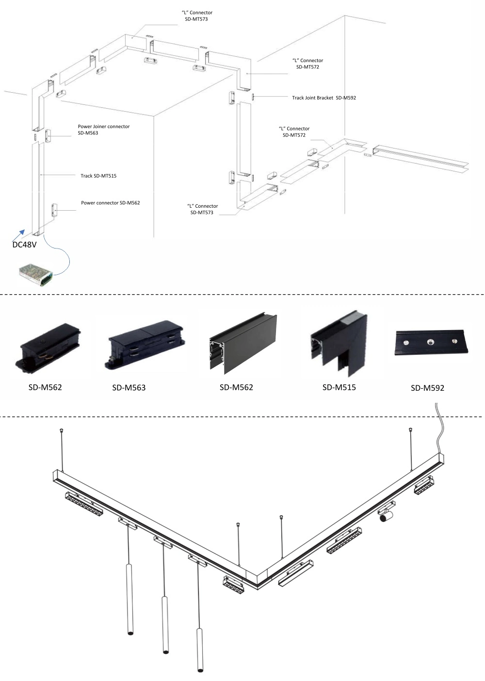 DC48V Magnetic Track Rail Magnet LED Linear Light Magnetic Track Lighting System