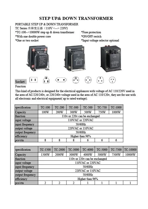 Tc-2000W 2000W Step up Transformer Step Down Transformer 110V/220V