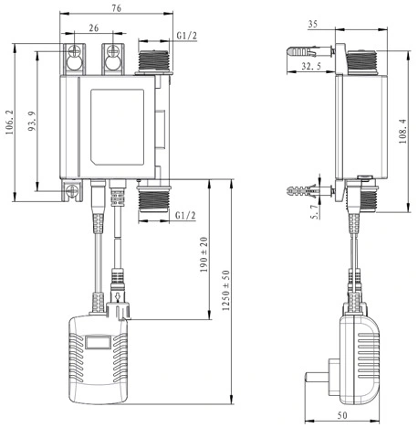 ABS Material Control Box for Touchless Sensor Faucet with Soleniod Valve Battery Pack and Transformer