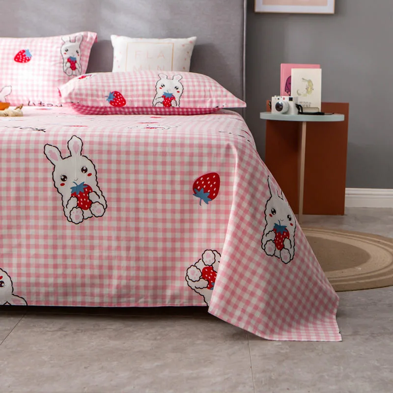 Wholesale Bed Sheet Set Cheap Price Cotton Printed Pink Plaid Full Bed Linen