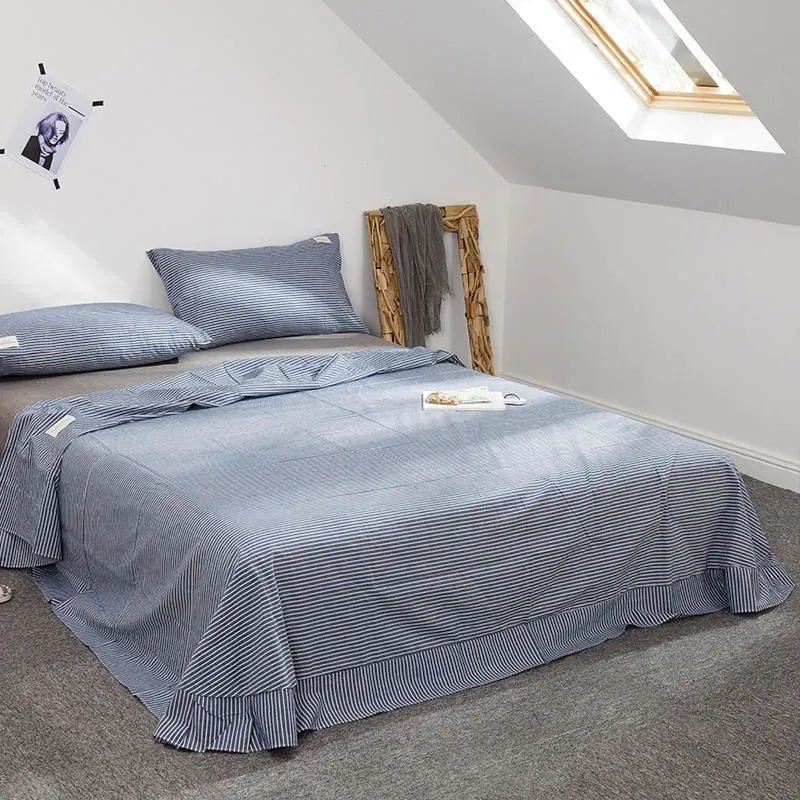New Product Bed Sheet Set Modern Design Breathable & Cooling for Blue Striped Twin Bed Linen