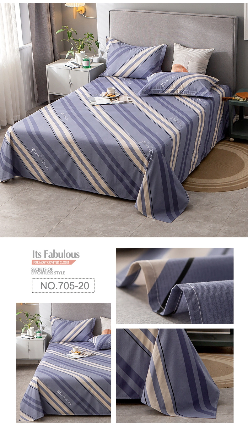 Factory Bed Sheet Set Fashion Style Cotton Brushed Fabric Cyan Plaid Double Bed Linen