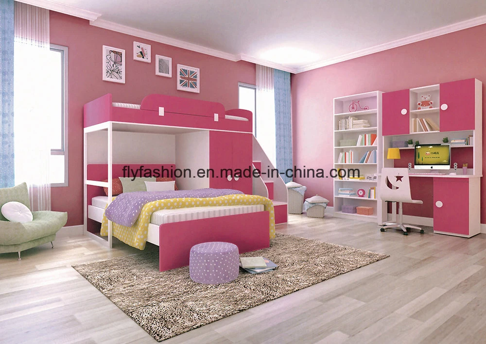 Hot Sale Wooden Pink Kids Bun Bed for Two Person (BD-03)