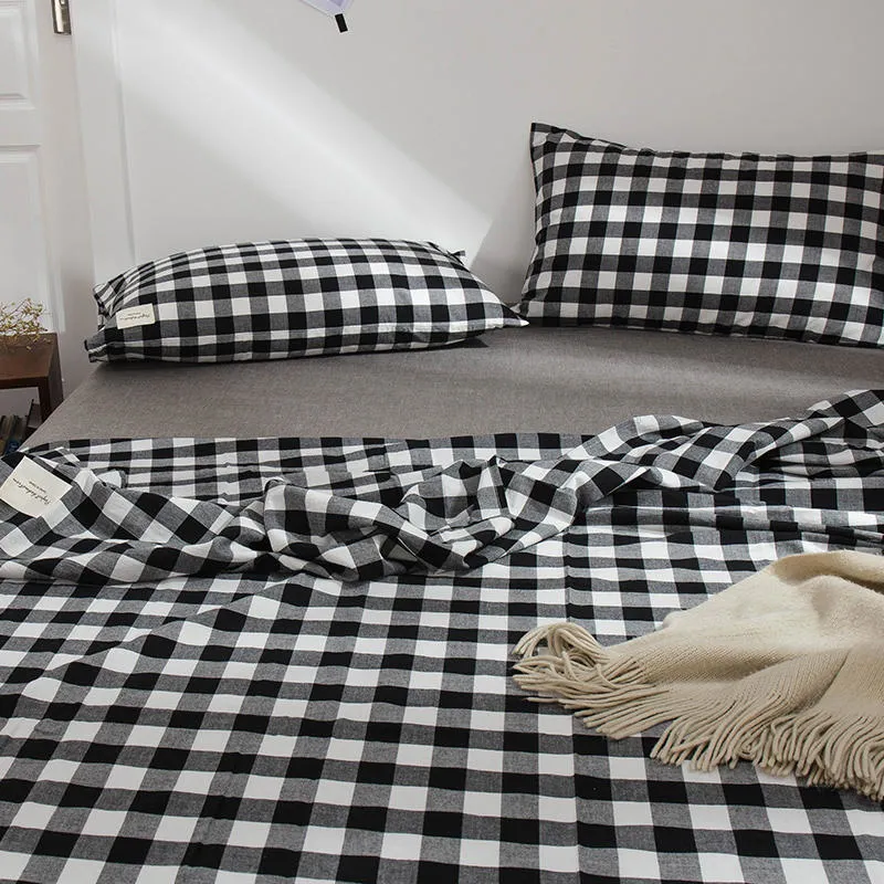 Wholesale Sheet Set High Quality Comfortable Fade for Queen Black and White Plaid Bed Linen