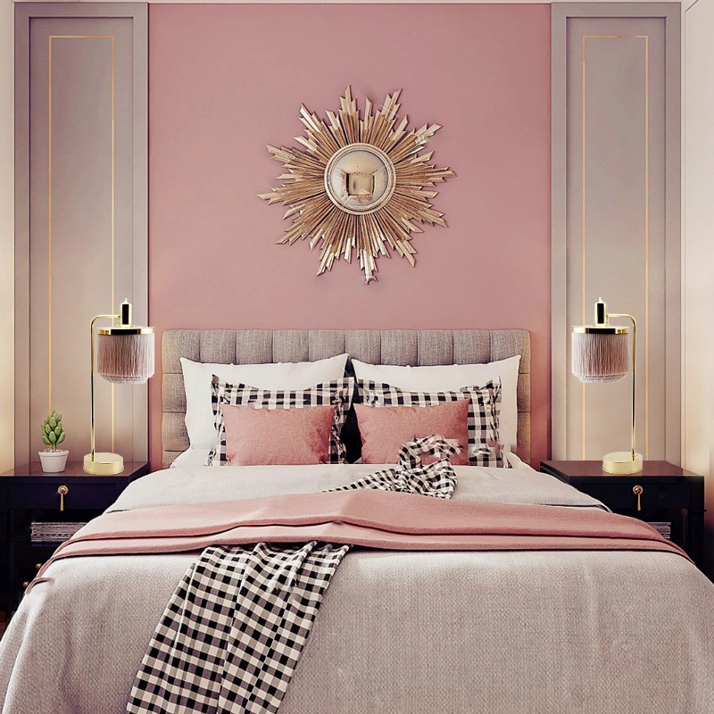 Creative Golden Plated Iron Base with Pink Tassel Silk Fringe Table Lamp (WH-MTB-158)