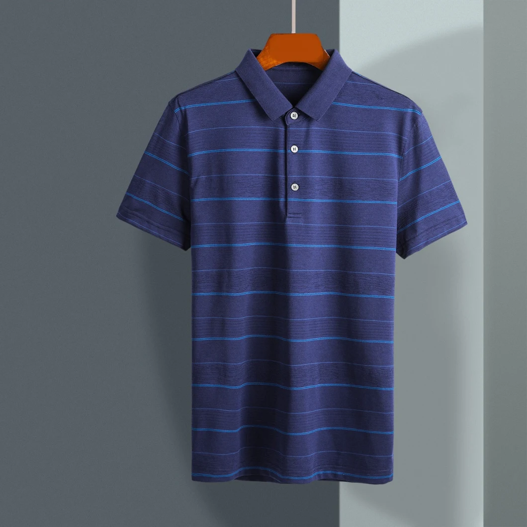 Men's Short Sleeve T Shirt Silk Cotton Comfortable Stripe Polo Shirt